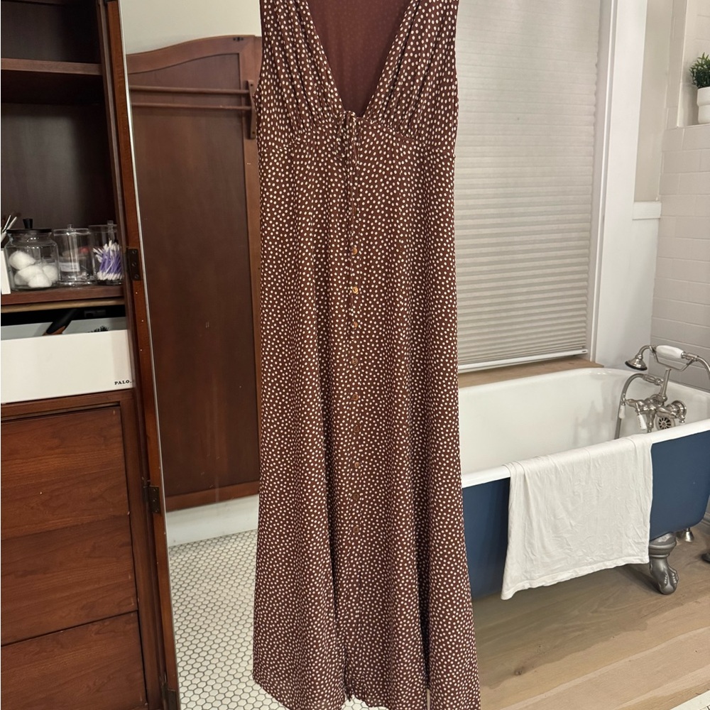 Reformation Ceara Midi Dress Sz4 Choco Dot Polka V Neck French Casual Summer - Picture 4 of 11